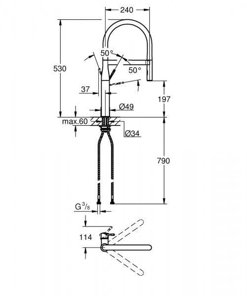 Grohe Essence New køkkenarmatur m/profi-bruser - Poleret hard graphite