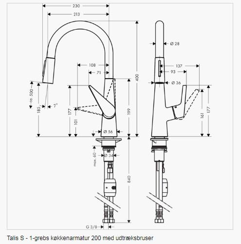 Hansgrohe Talis S 200 køkkenarmatur m/udtræk