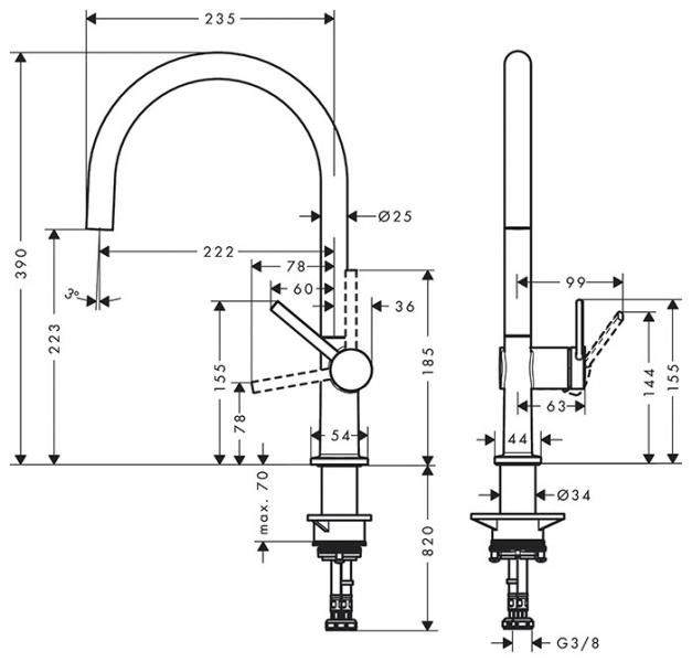 hansgrohe Talis M54 k&oslash;kkenarmatur 1jet m/C-tud - Krom