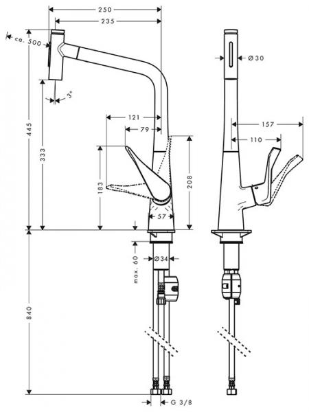 hansgrohe Metris Select M71 køkkenarmatur 320 m/udtræk 2jet - Rustfri stål-finish