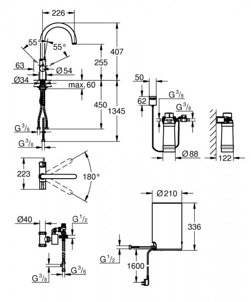 Grohe Red Duo II Nordic køkkenbatteri m/3L vandvarmer og C-tud - Krom