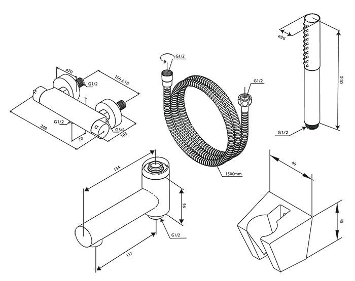 Damixa Iris komplet badekararmatur - Mat sort Damixa Iris komplet badekararmatur - Mat sort