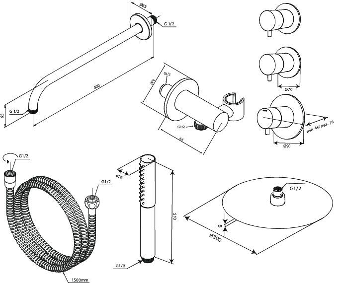 Damixa Iris XS 1 300 brusesæt til indbygning - Børstet bronze Damixa Iris XS 1 300 brusesæt til indbygning - Børstet bronze