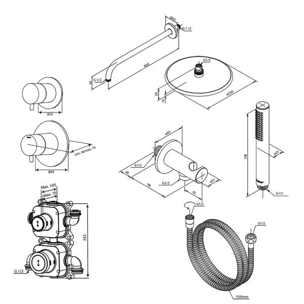 Damixa Silhouet DS 1 komplet brusesystem til indbygning - Poleret messing PVD Damixa Silhouet DS 1 komplet brusesystem til indbygning - Poleret messing PVD