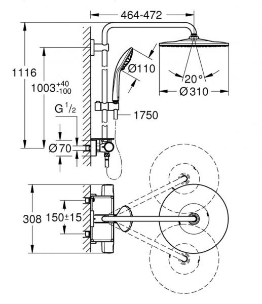 Grohe Vitalio Joy komplet brusesystem Ø310 m/EasyReach bakke - Krom