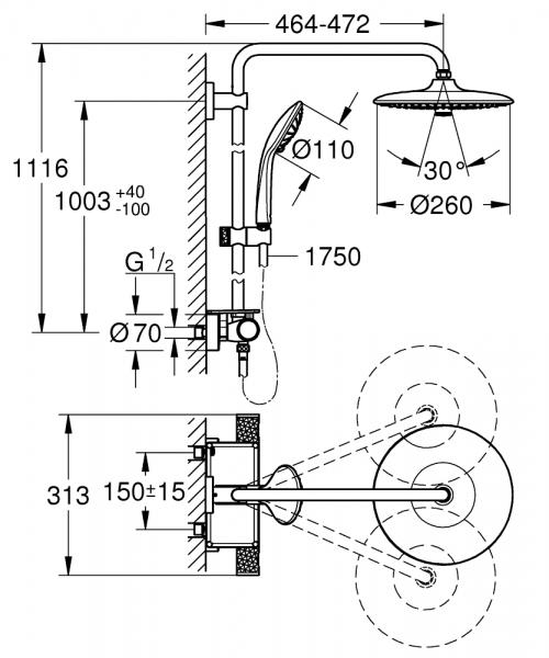 Grohe Vitalio Joy 260 komplet brusesystem m/EasyReach bakke - Krom