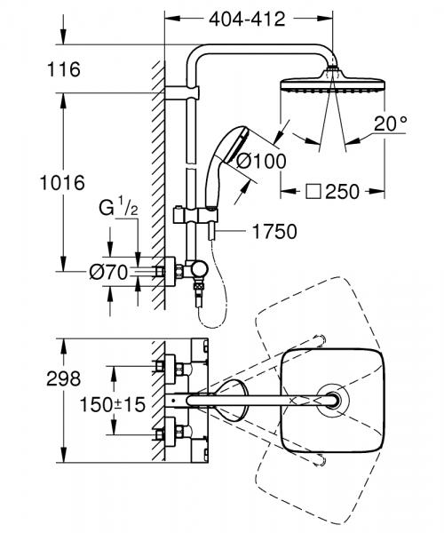 Grohe Vitalio Start System 250 Cube komplet brusesystem - Krom