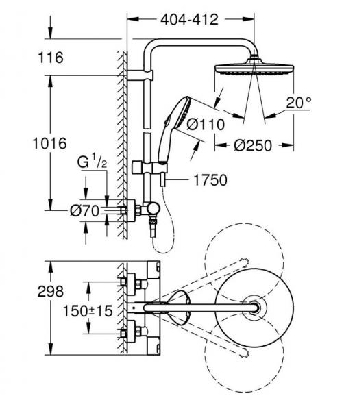 Grohe Vitalio Start 250 komplet brusesystem m/SmartSwitch