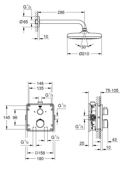 Grohe Tempesta 210 brusesystem til indbygning u/håndbruser - Krom