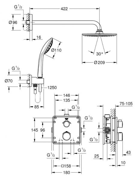 Grohe Cosmopolitan Rainshower 210 komplet brusesystem til indbygning