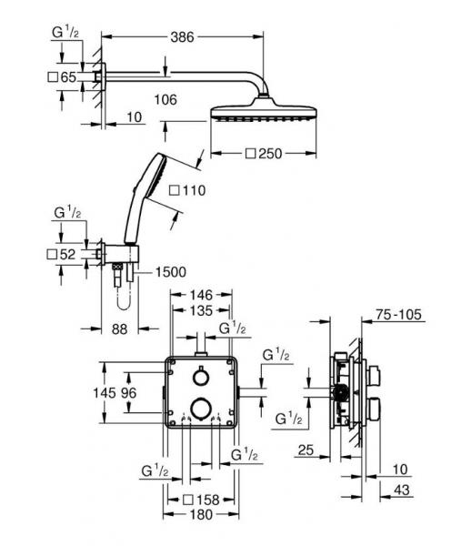 Grohe Precision Cube komplet brusesystem til indbygning