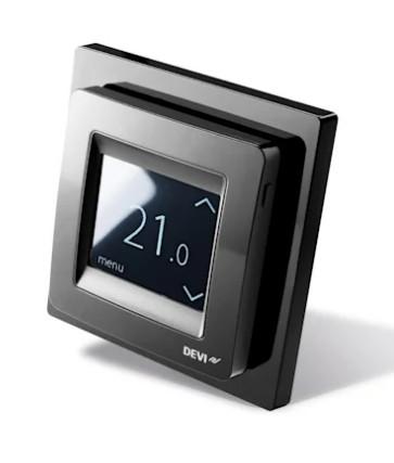 Devireg Touch termostat i sort (RAL 9005) m ramme