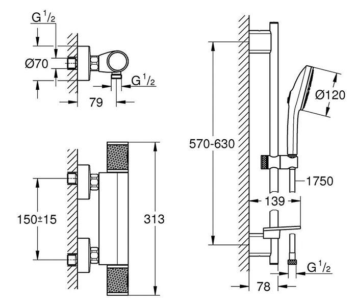 Grohe Precision komplet brusesystem m/Joy+ håndbruser - Børstet Hard Graphite Grohe Precision komplet brusesystem m/Joy+ håndbruser - Børstet Hard Graphite
