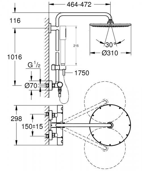 Grohe Euphoria XXL 310 komplet brusesystem - Børstet Hard Graphite Grohe Euphoria XXL 310 komplet brusesystem - Børstet Hard Graphite