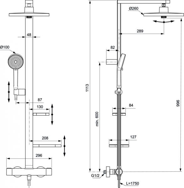 Ideal Standard Alu+ 260 komplet brusesystem - Rosé