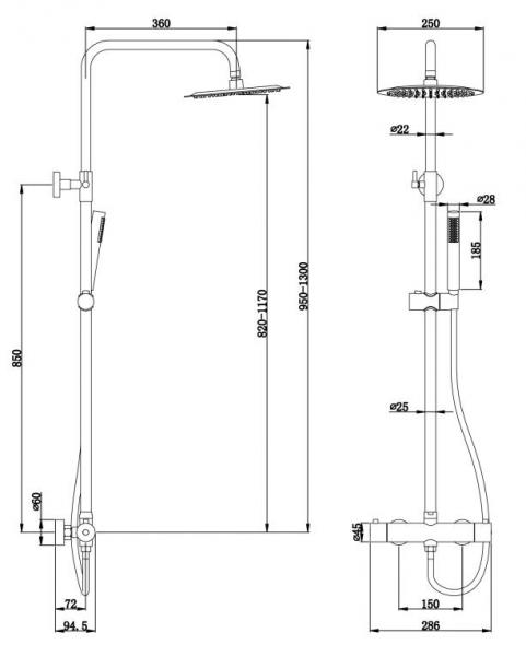 Lavabo Studio 250 komplet brusesystem - Rustfrit stål Lavabo Studio 250 komplet brusesystem - Rustfrit stål
