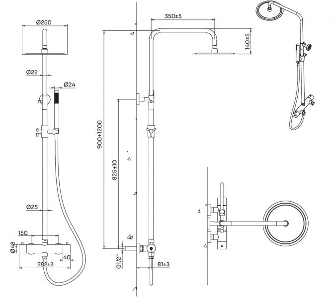 Lavabo Argo RS 250 komplet brusesystem - Kobber PVD Lavabo Argo RS 250 komplet brusesystem - Kobber PVD