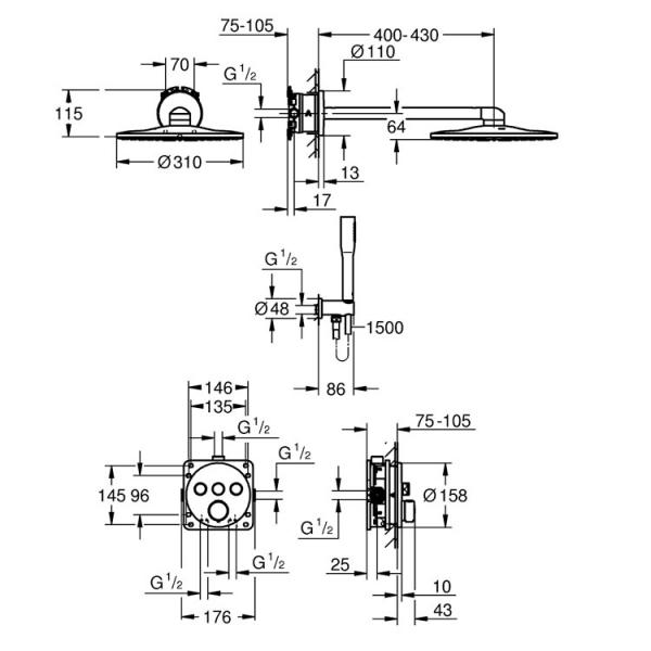 Grohe Precision SmartControl 310 komplet brusesystem til indbygning