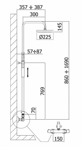 Strømberg Ligro brusersæt med termostat - Ø225 mm hovedbruser