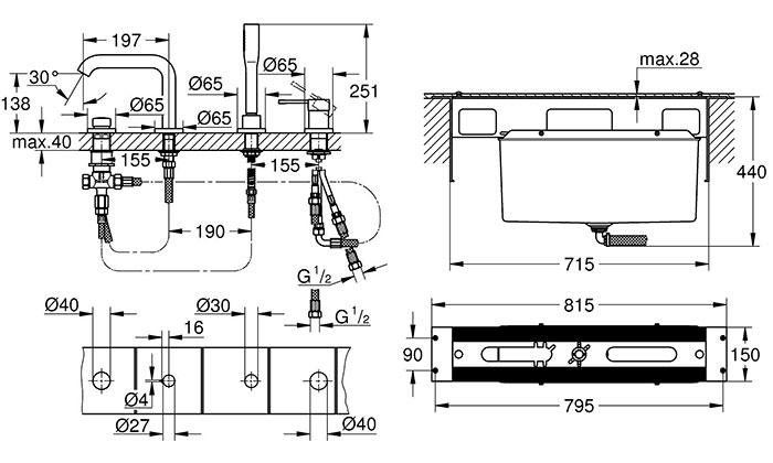 Grohe Essence komplet badekararmatur t/karkant - Børstet Hard Graphite Grohe Essence komplet badekararmatur t/karkant - Børstet Hard Graphite