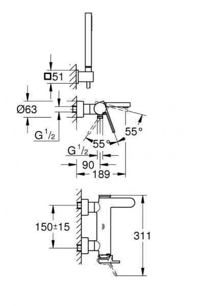 Grohe Plus badekararmatur inkl. håndbruser og holder - Krom