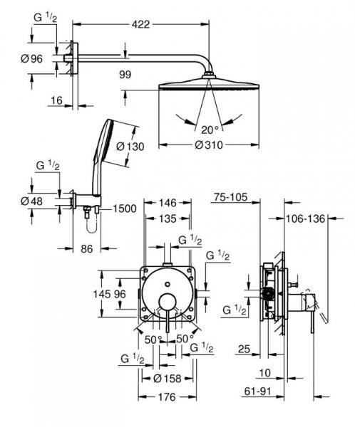 Grohe Essence Rainshower Mono 310 brusesystem til indbygning - Krom