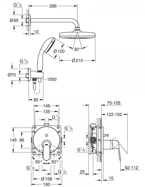 Grohe Tempesta 210 komplet brusesystem til indbygning u/ termostat