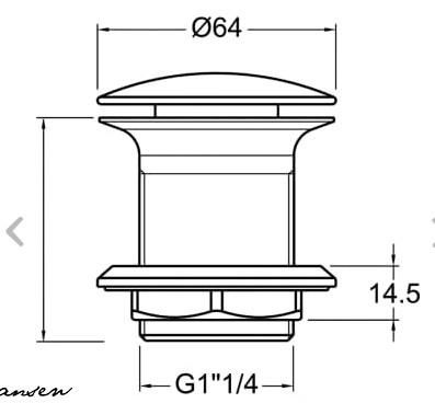 Johansen 1.1/4" push-up bundventil uden overløb krom