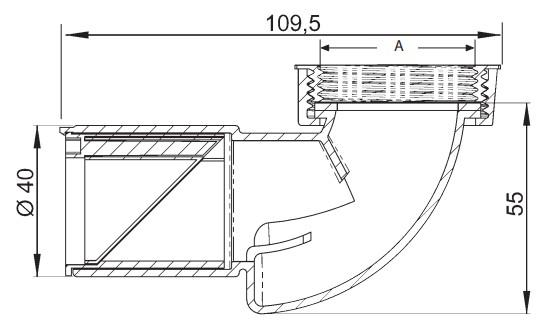 Purus PUM bundventil-vinkel 40 mm X 1.1/2" med lugtspærre