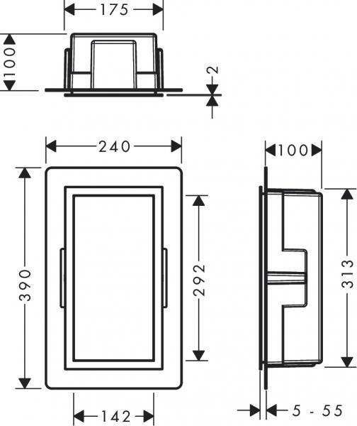 XtraStoris Individual V&aelig;gniche med designramme 300x150 - B&oslash;rstet rustfrit st&aring;l/Mat Sort