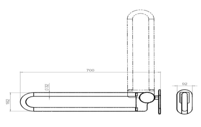 D-line Foldbar toiletstøtte 700mm - Rustfrit stål