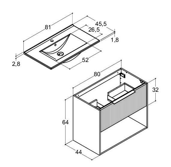 Dansani Mido+ Classic 81 møbelsæt m/Amber vask, 1 skuffe og åbent rum - Striber/mat lyseblå Dansani Mido+ Classic 81 møbelsæt m/Amber vask, 1 skuffe og åbent rum - Striber/mat lyseblå