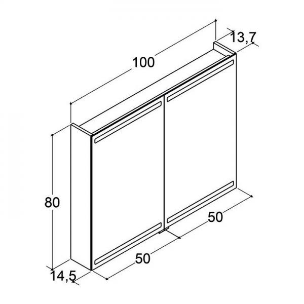 Dansani Level spejlskab 100 m/lys, lysstyring og træbakker - Grå mat