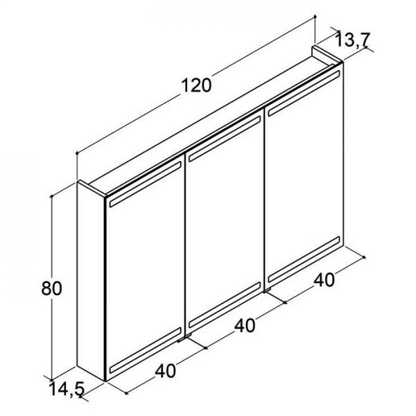Dansani Level spejlskab 120 m/lys, lysstyring, 3 låger og træbakker - Varm eg