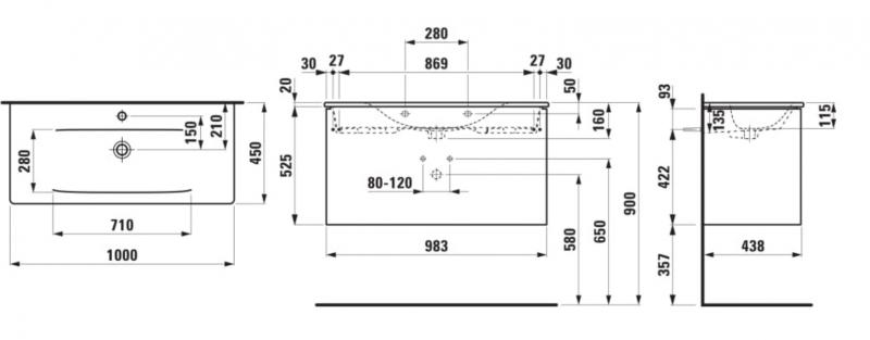 Laufen Palace 100 m&oslash;belpakke m/slim vask og 2 skuffer - Mathvid