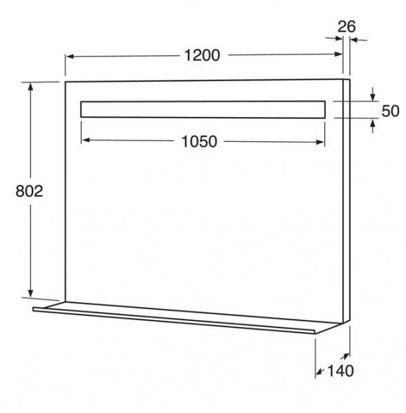 Gustavsberg spejl m/LED lys, aftagelig hylde og mat sort ramme - 120 cm