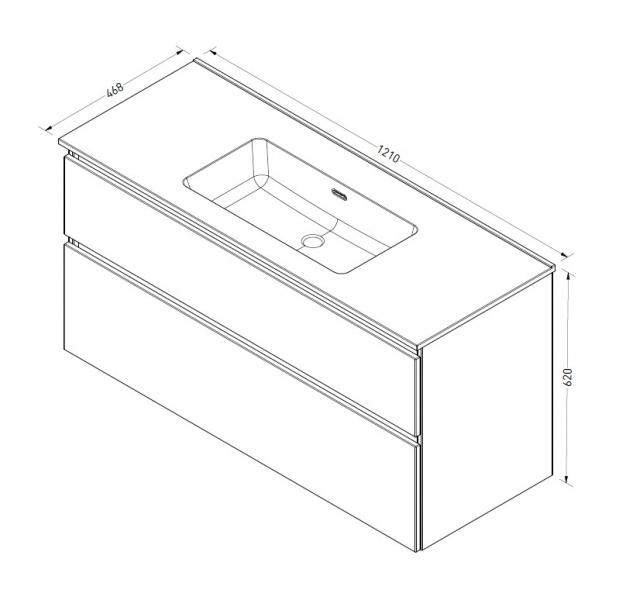 Sanibell Proline 120 m&oslash;bels&aelig;t m/2 asymmetriske skuffer - Uden hanehul - Sort eg