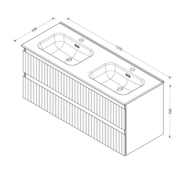 Sanibell Proline 120 møbelsæt m/lameller, 2 skuffer og dobbeltvask - Terra eg Sanibell Proline 120 møbelsæt m/lameller, 2 skuffer og dobbeltvask - Terra eg