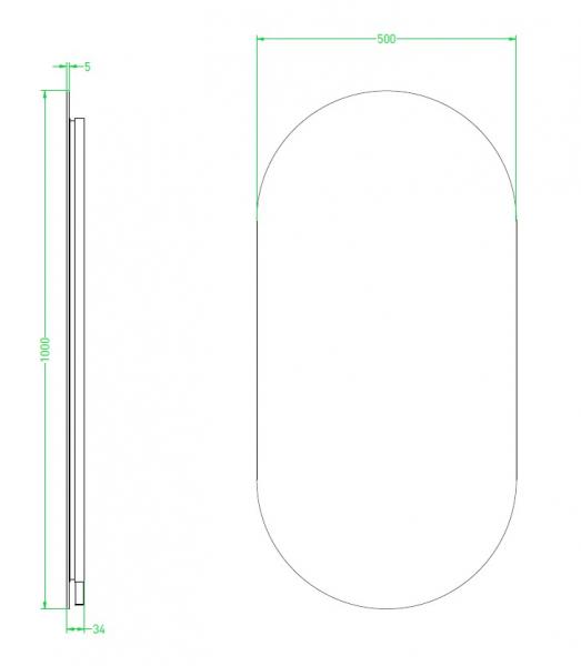 Sanibell Ink SP27 ovalt spejl m/alu ramme, backlight, varme og sensor 50 x 100 cm