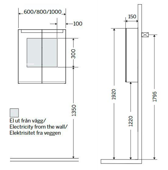 Cass&oslash;e 120 spejlskab m/lys og lysstyring - Hvid