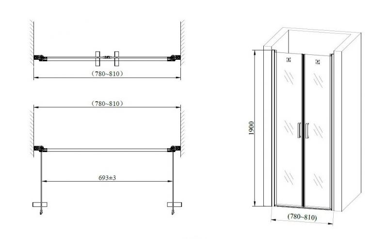 Nortiq dobbelt nichedør - Klar glas/krom - 80 cm