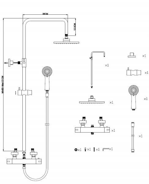 Nortiq komplet brusesystem Ø22 - Krom