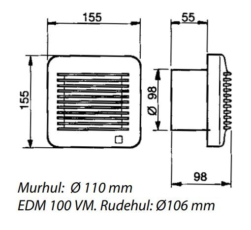 Thermex EDM 100 TZ ventilator med kuglelejer og timer