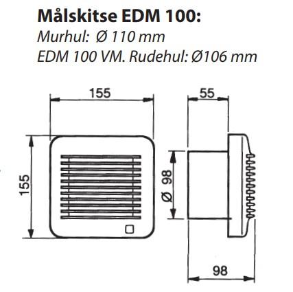 Thermex EDM 100CVM Ventilator Standard til vinduesmontering med snorafbryder, Hvid