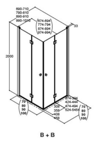 Dansani Match B+B bruseniche - 100x80 cm - Klar glas/mat sort