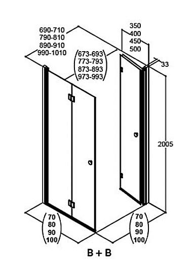 Dansani Match B+B bruseniche m/folded&oslash;re - 70x70 cm - Klar glas/krom