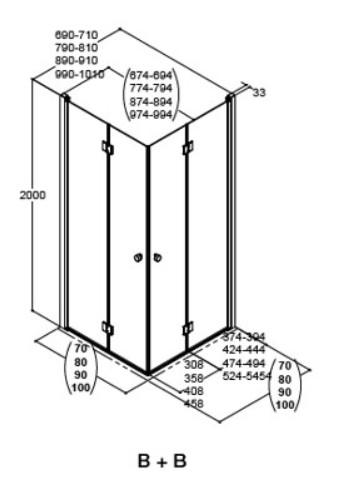 Dansani Match B+D 80x80 brusehjørne - Klar glas/matkrom