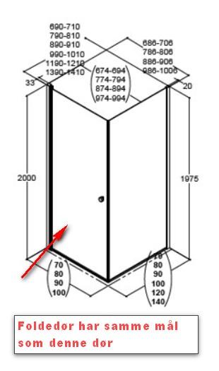 Dansani Match B+D 90x70 brusehjørne - Klar glas/matkrom