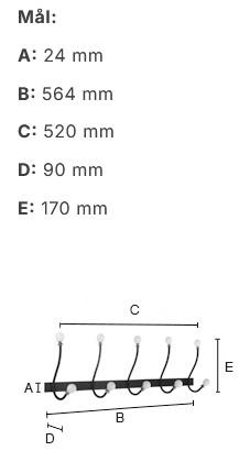 Beslagsboden knagerrække i vintage stil - Sort/hvid knop