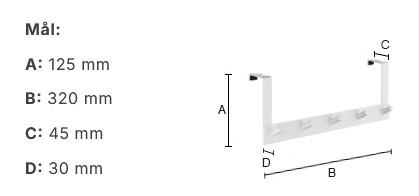 Beslagsboden knager&aelig;kke til d&oslash;r - 5 knager - Hvid
